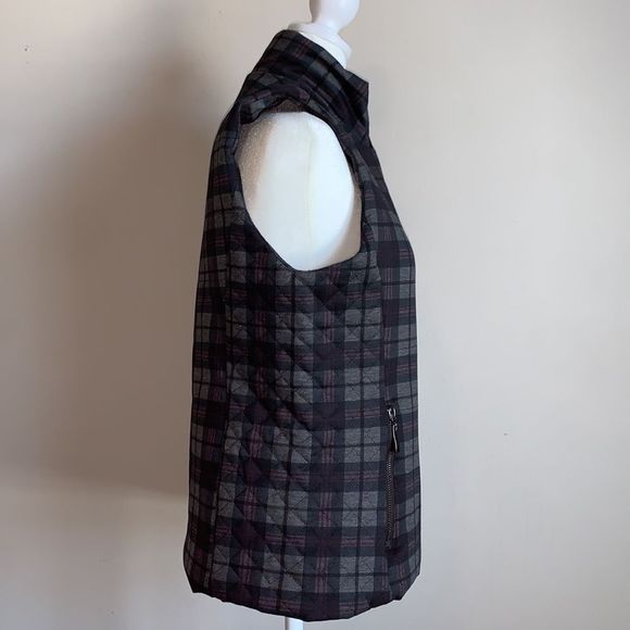Puffer Zip Vest Small Blue Purple Quilted Plaid Pockets New Lemon Tart Womens - Picture 3 of 8